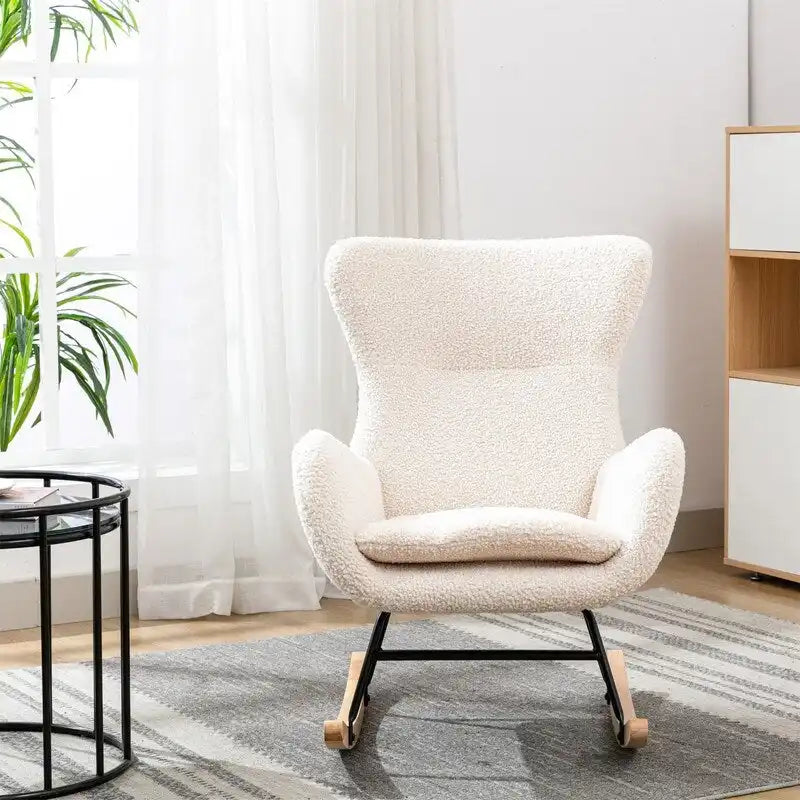 Chaise à bascule rembourrée en tissu Teddy