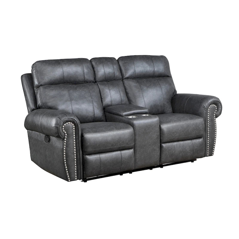 75 Zoll manuelles Relaxsofa für zwei Personen, Aufbewahrungskonsole, graues Kunstleder  