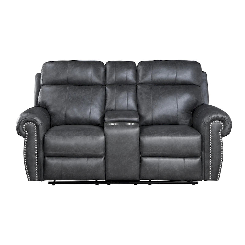75 Zoll manuelles Relaxsofa für zwei Personen, Aufbewahrungskonsole, graues Kunstleder  