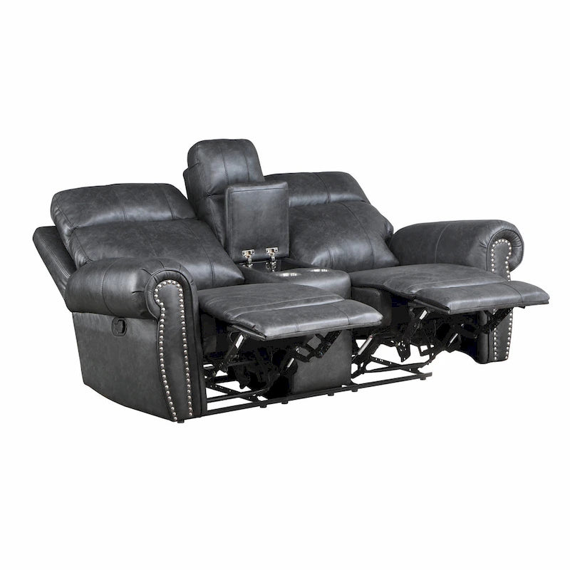 75 Zoll manuelles Relaxsofa für zwei Personen, Aufbewahrungskonsole, graues Kunstleder  