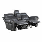 75 Zoll manuelles Relaxsofa für zwei Personen, Aufbewahrungskonsole, graues Kunstleder  