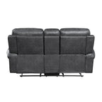 75 Zoll manuelles Relaxsofa für zwei Personen, Aufbewahrungskonsole, graues Kunstleder  