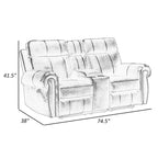 75 Zoll manuelles Relaxsofa für zwei Personen, Aufbewahrungskonsole, graues Kunstleder  
