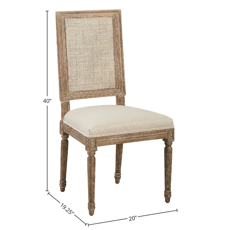 Linen and Cane Oak Dining Chair, Neutral (2-Pack)