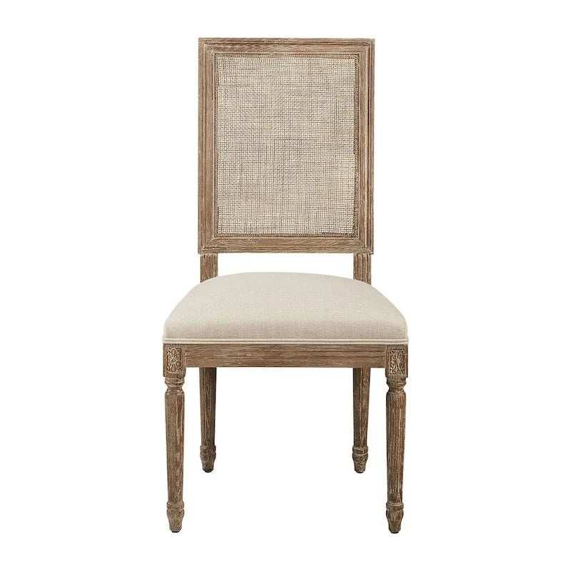 Leinen- und Rattan-Eichen-Esstischstuhl, neutral (2er-Set)  