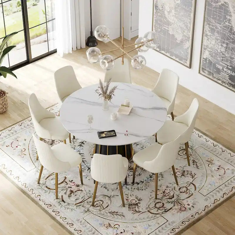 59-Inch Round Sintered Stone Dining Table with Lazy Susan