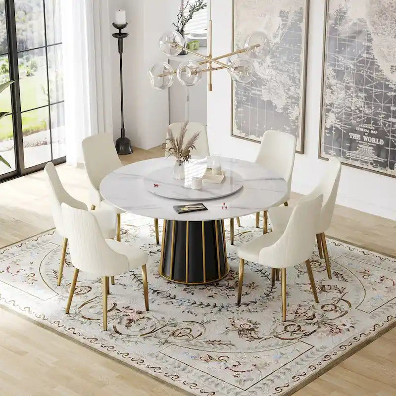 59-Inch Round Sintered Stone Dining Table with Lazy Susan