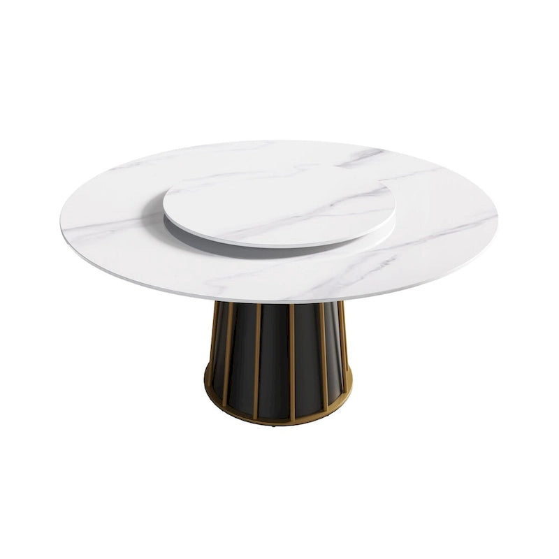 59-Inch Round Sintered Stone Dining Table with Lazy Susan