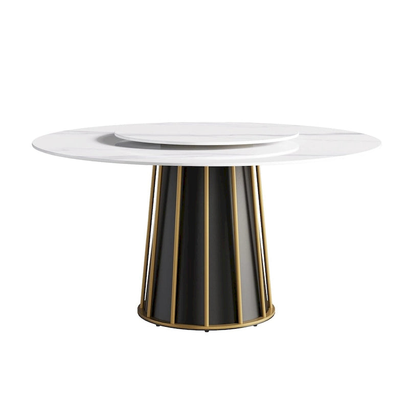 59-Inch Round Sintered Stone Dining Table with Lazy Susan