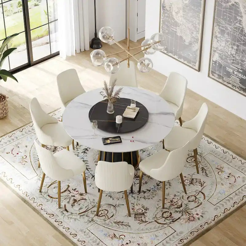 59 inch ronde sintersteen eettafel met draaischijf