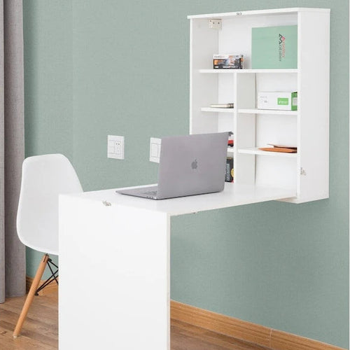 Wandmontierter Laptop-Klappschreibtisch mit Regalen  