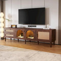Mueble para TV con 3 gabinetes, 2 cajones de ratán y luz LED — Para televisores de hasta 80"