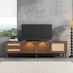 Mueble para TV con 3 gabinetes, 2 cajones de ratán y luz LED — Para televisores de hasta 80"