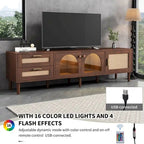 Mueble para TV con 3 gabinetes, 2 cajones de ratán y luz LED — Para televisores de hasta 80"