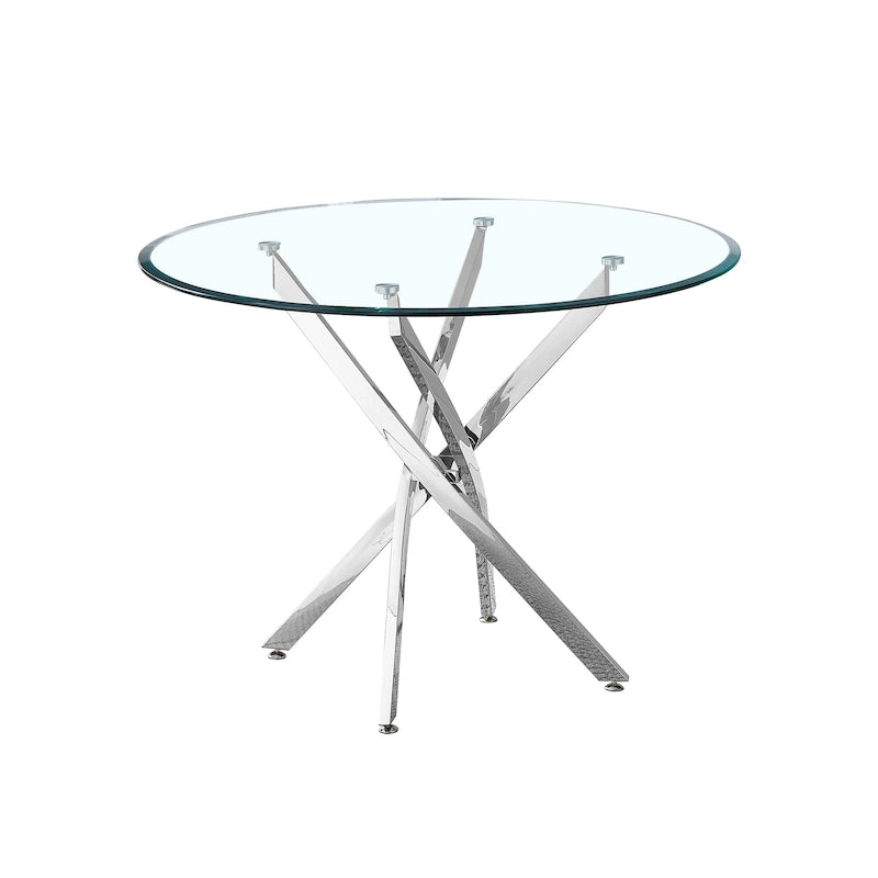 Round Tempered Glass Dining Table with Metal Base