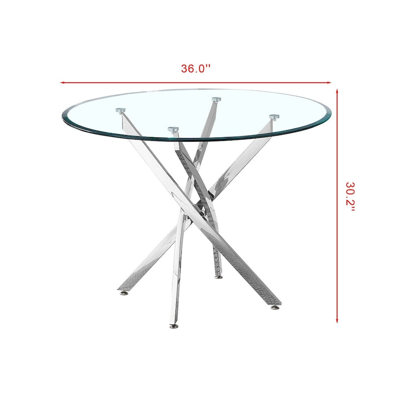 Round Tempered Glass Dining Table with Metal Base