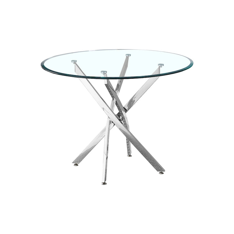 Runder Esstisch aus gehärtetem Glas mit Metallgestell  