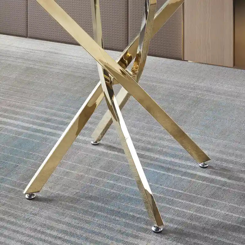 Runder Esstisch aus gehärtetem Glas mit Metallgestell  