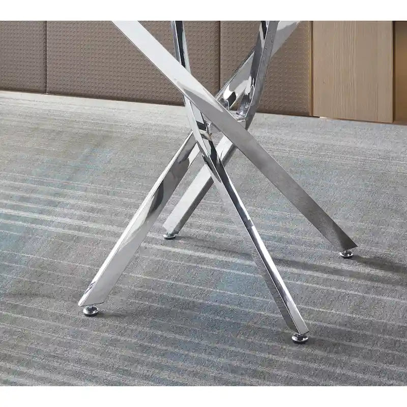 Runder Esstisch aus gehärtetem Glas mit Metallgestell  