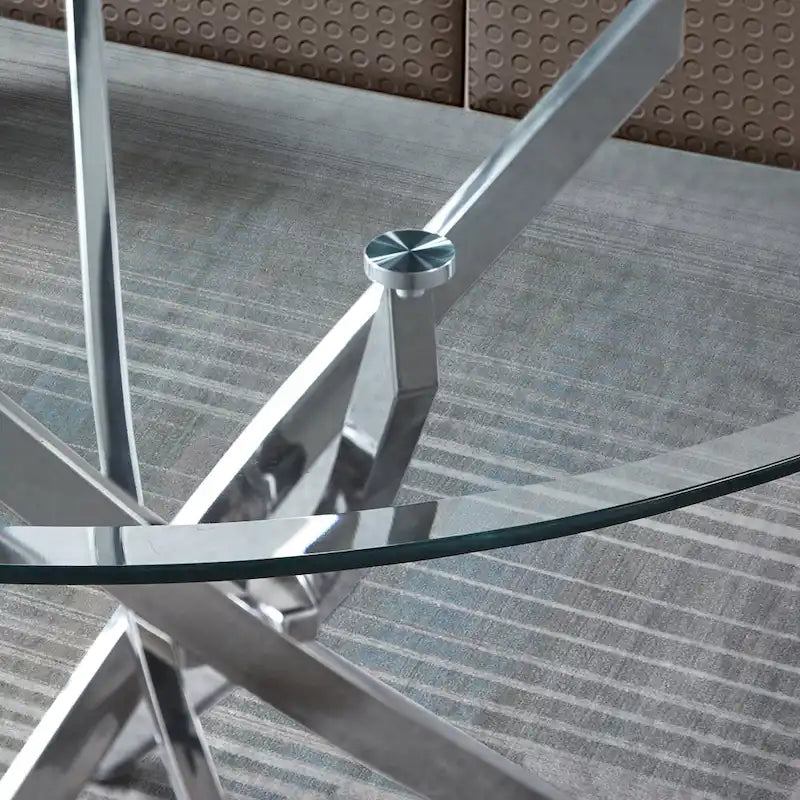 Runder Esstisch aus gehärtetem Glas mit Metallgestell  