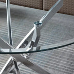 Runder Esstisch aus gehärtetem Glas mit Metallgestell  