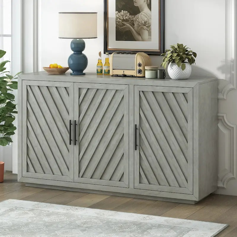 Dressoir met 3 deuren, verstelbare planken en zwarte handgrepen