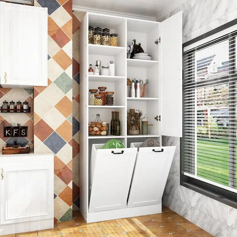 Elegant White Buffet Cabinet with Rotating Drawers Laundry Cabinet